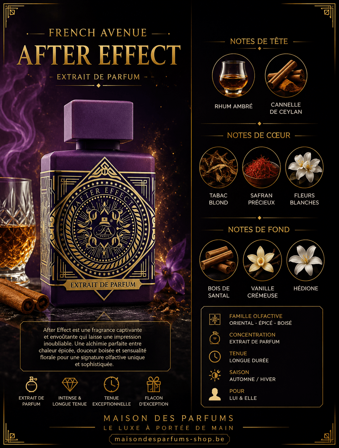 French Avenue After Effect - Parfum Tabac Boisé Unisexe - Extrait de Parfum 80ml - Maison Des Parfums