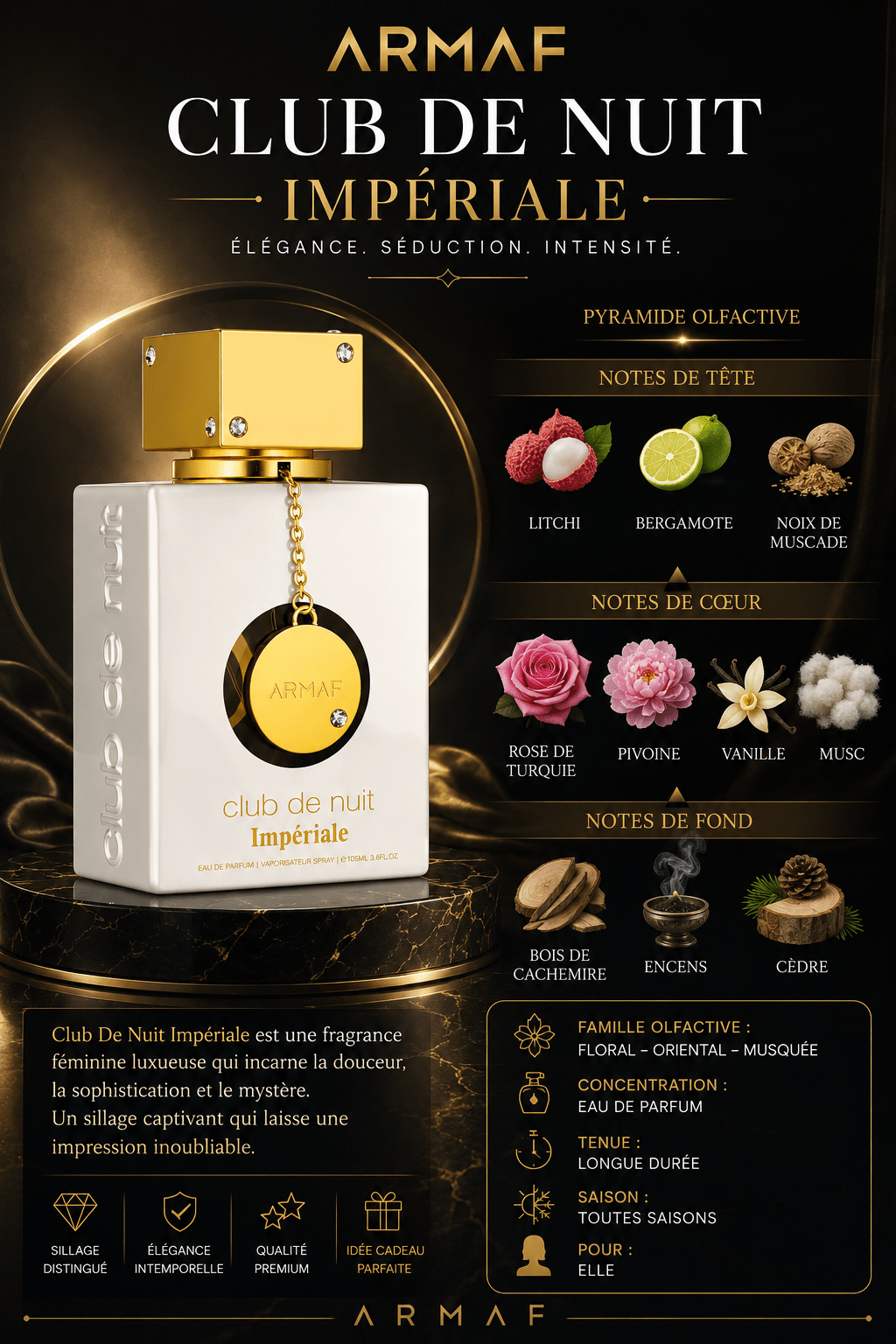 Armaf Club de Nuit Impériale - Parfum Floral Oriental Femme - EDP 105ml - Maison Des Parfums