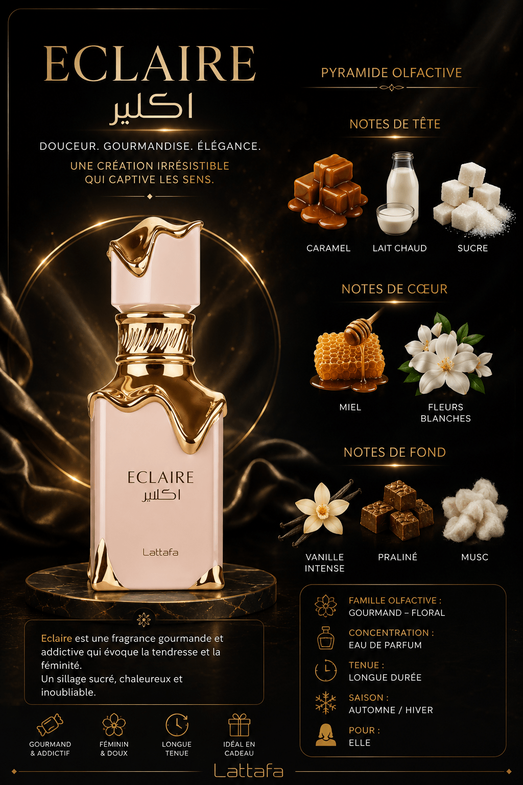 Lattafa Eclaire EDP parfum femme vanille caramel Dubai