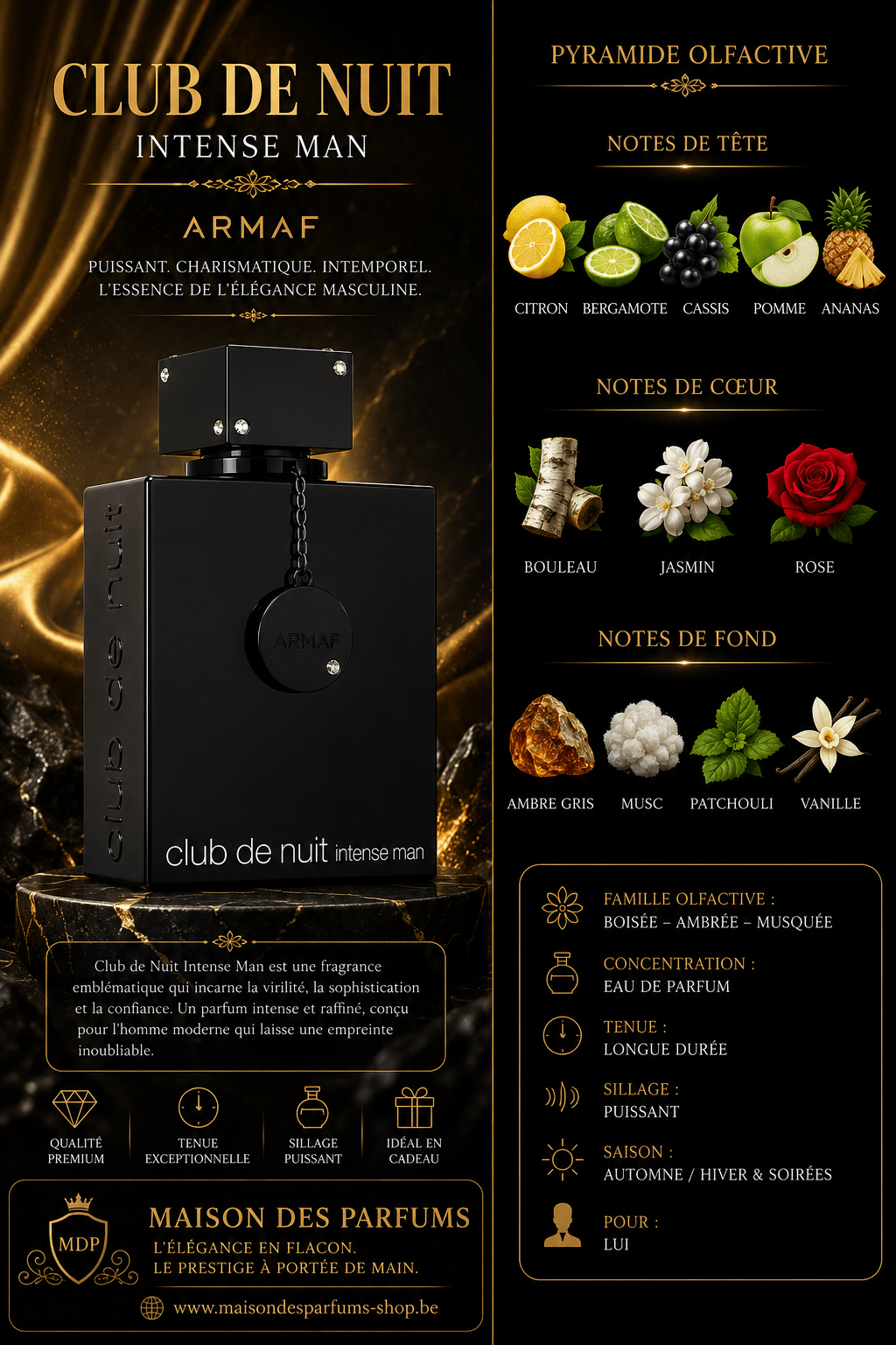 Armaf Club de Nuit Intense - Parfum Boisé Oriental Homme - EDT 105ml - Maison Des Parfums