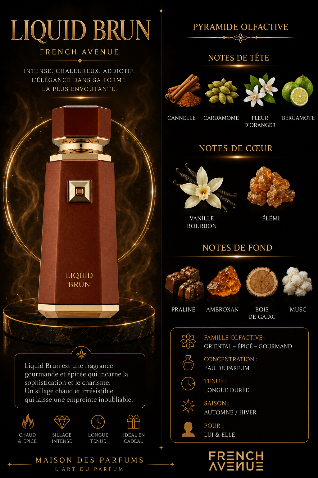French Avenue Liquid Brun - Parfum Vanille Boisé Homme - EDP 100ml - Maison Des Parfums